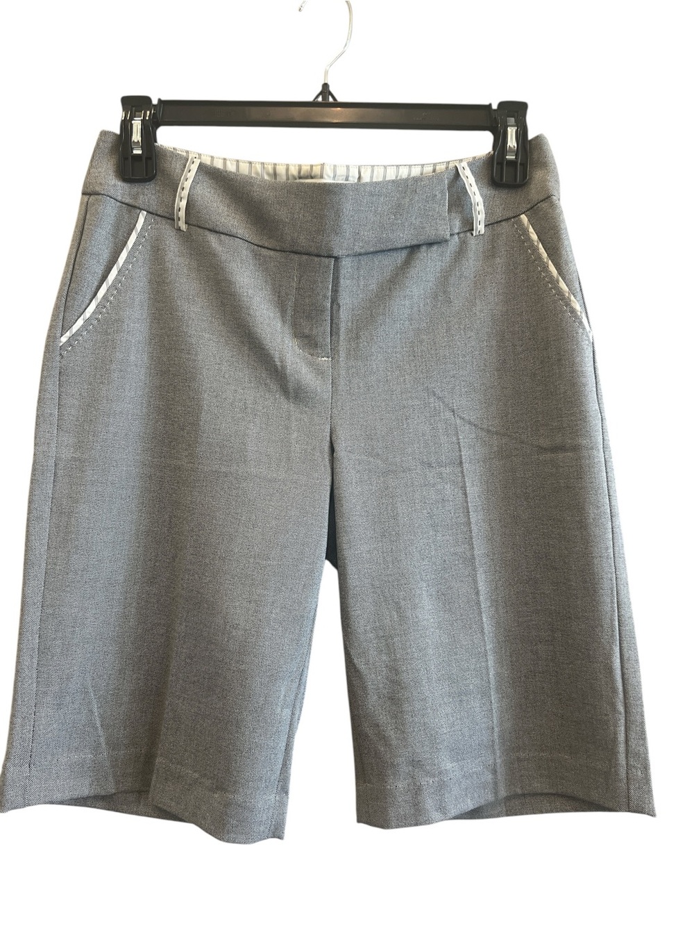 White House Black Market Gray Tailored Bermuda Shorts with White Trim